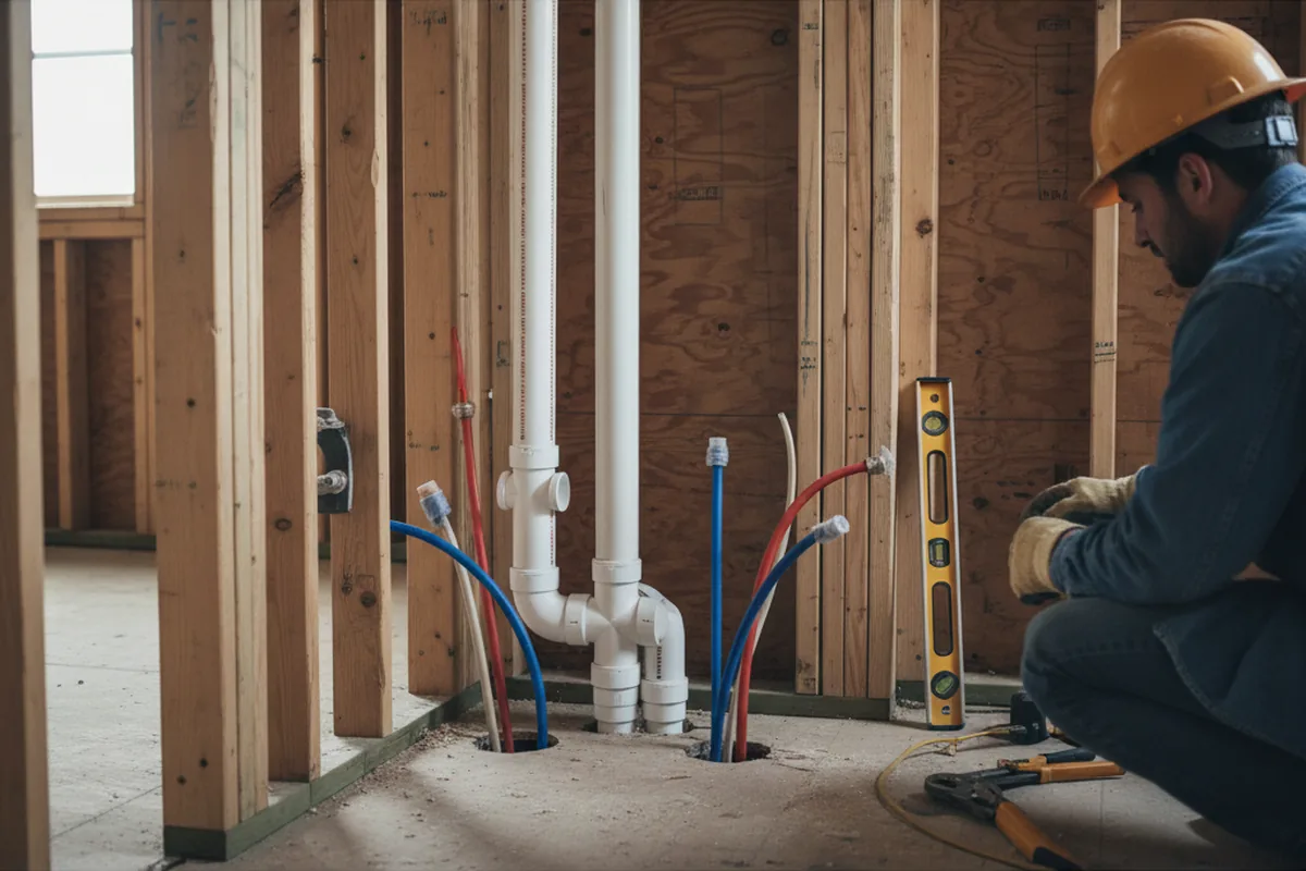 Drain and supply rough-in during Drain Cleaning in Carlsbad